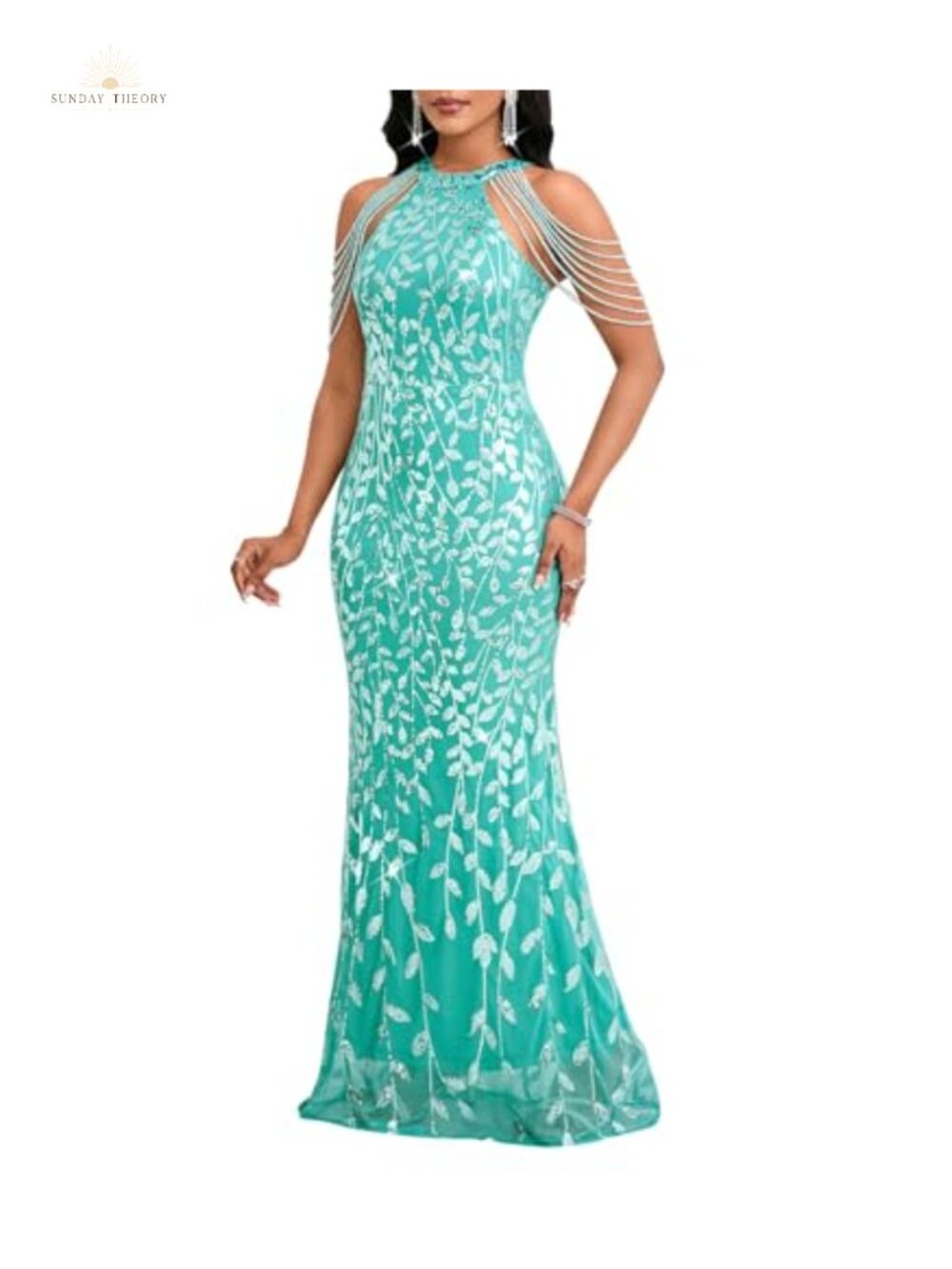 Sequin Halter Tassel Mermaid Formal Maxi Dress Evening Gown